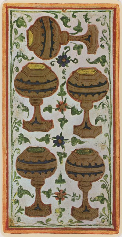 De Vijf van Bekers, facsimile van een tarotkaart uit het 